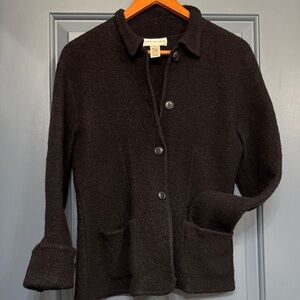Evan-Picone 100% Wool -Large – 90s Minimalist Boiled Wool Cardigan – Charcoal